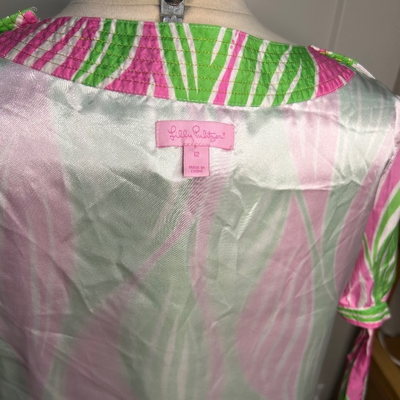 Lilly Pulitzer Silk Dress Size 12 Pink And Green Leaf Print - Picture 6 of 6